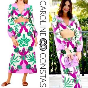 Caroline Constas Linen Set Crop Top Skirt Tropical Floral Outfit